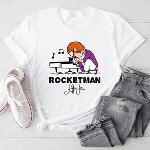 Elton John T-Shirt Rocket Man Piano Schroeder Signature Music Graphic